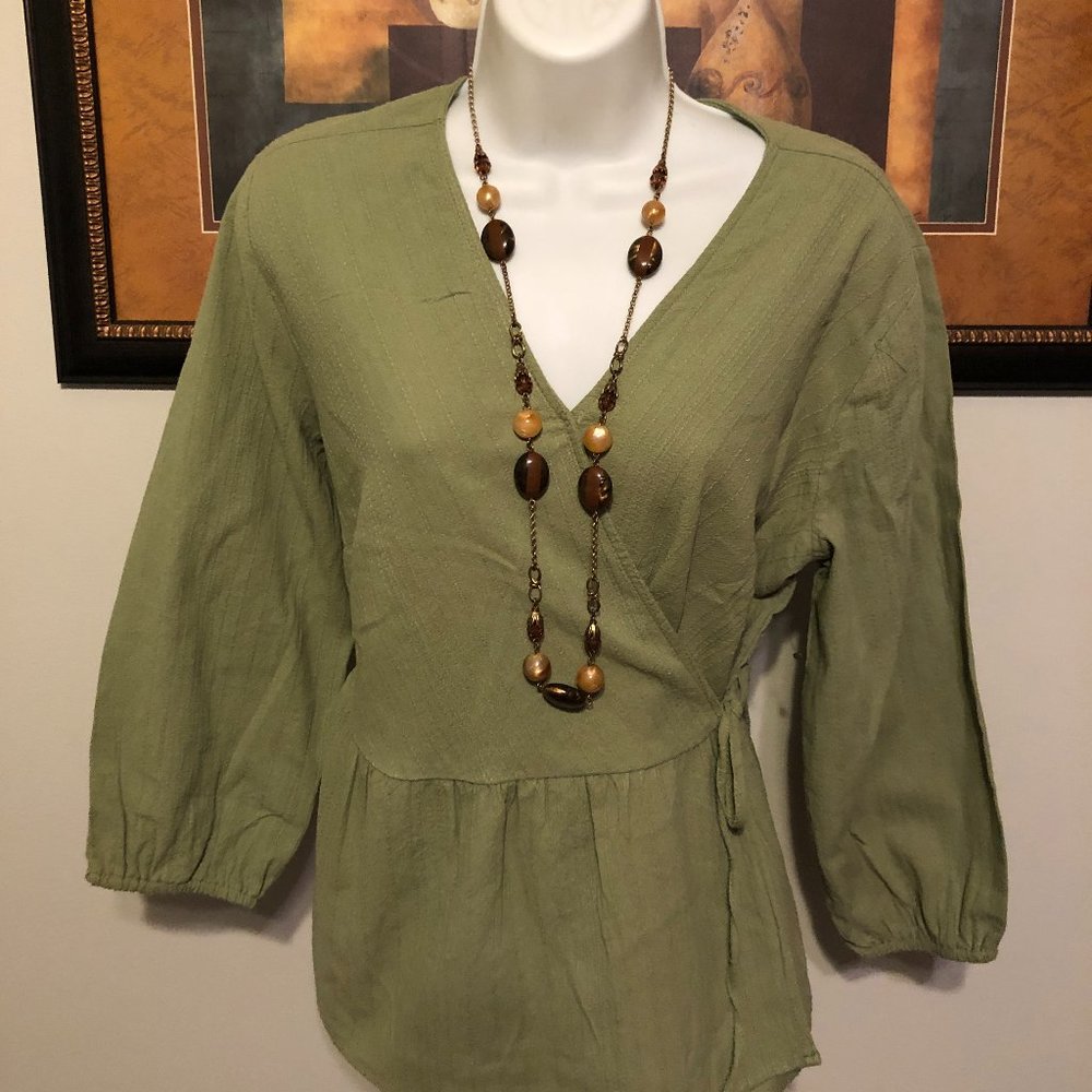 Olive Wrap Blouse